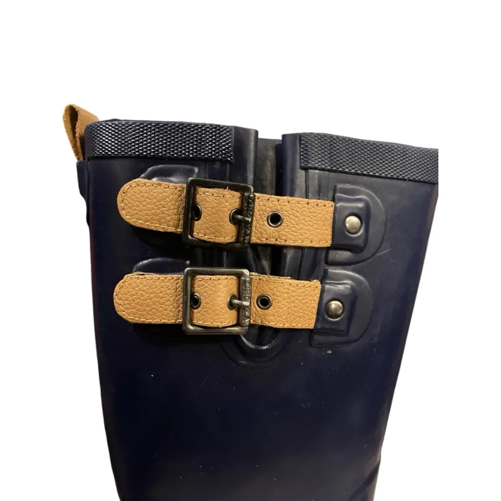Chooka Rain Boots Rubber Midnight Blue Tan Decorative Buckles Size 7